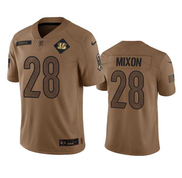 Mens Cincinnati Bengals #28 Joe Mixon 2023 Brown Salute To Service Limited Football Stitched Jersey Dyin->cincinnati bengals->NFL Jersey